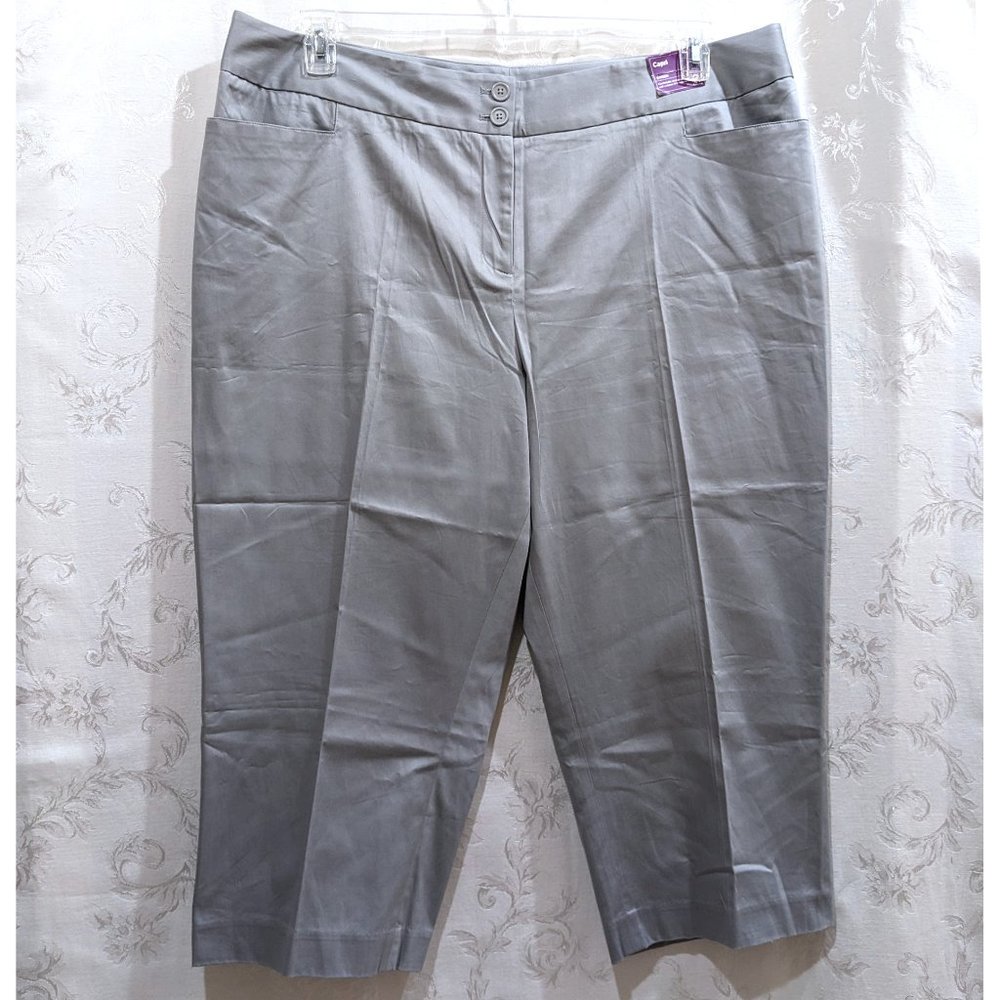 Lane Bryant Cotton Sateen Silver Grey Capris 22 Stretch Crop Comfy Preppy Chic